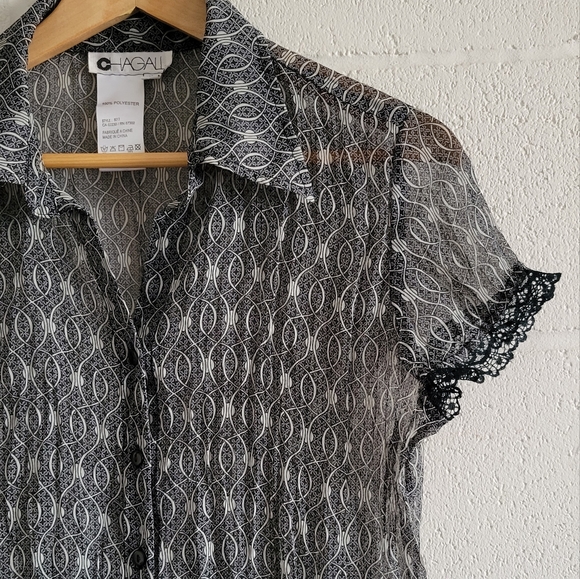 Chagall Sheer Short Sleeve Button Up 90s Style - Picture 6 of 6